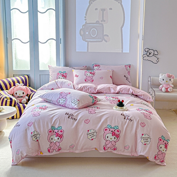 91家纺网 家纺一手货源 找家纺 2025新款8月正版授权三丽鸥全棉纯棉四件套系列 宝贝KT