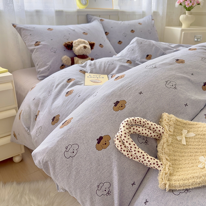 91家纺网 家纺一手货源 找家纺 好亿来家纺 2025新款加厚A类云感双层纱四件套 恋恋熊