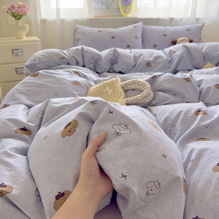 91家纺网 家纺一手货源 找家纺 好亿来家纺 2025新款加厚A类云感双层纱四件套 恋恋熊