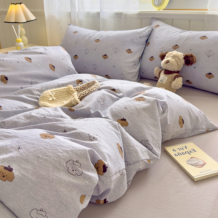 91家纺网 家纺一手货源 找家纺 好亿来家纺 2025新款加厚A类云感双层纱四件套 恋恋熊