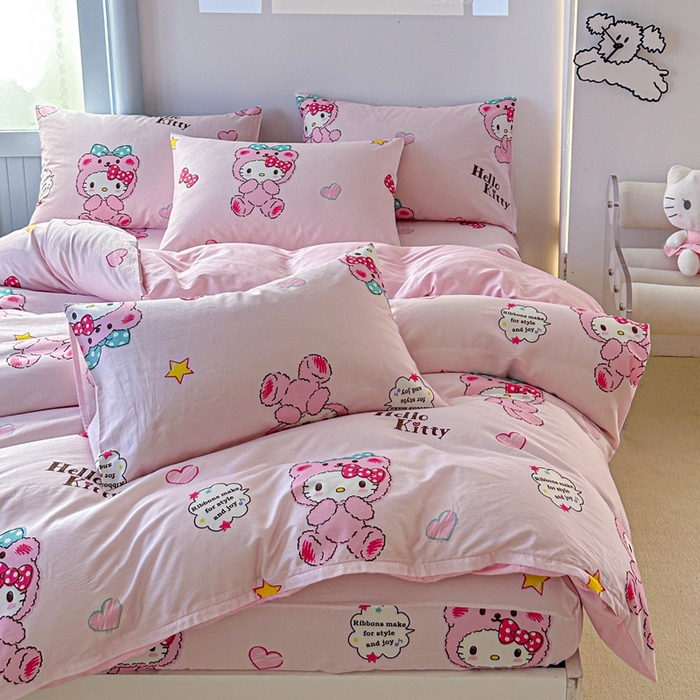 91家纺网 家纺一手货源 找家纺 2025新款8月正版授权三丽鸥全棉纯棉四件套系列 宝贝KT