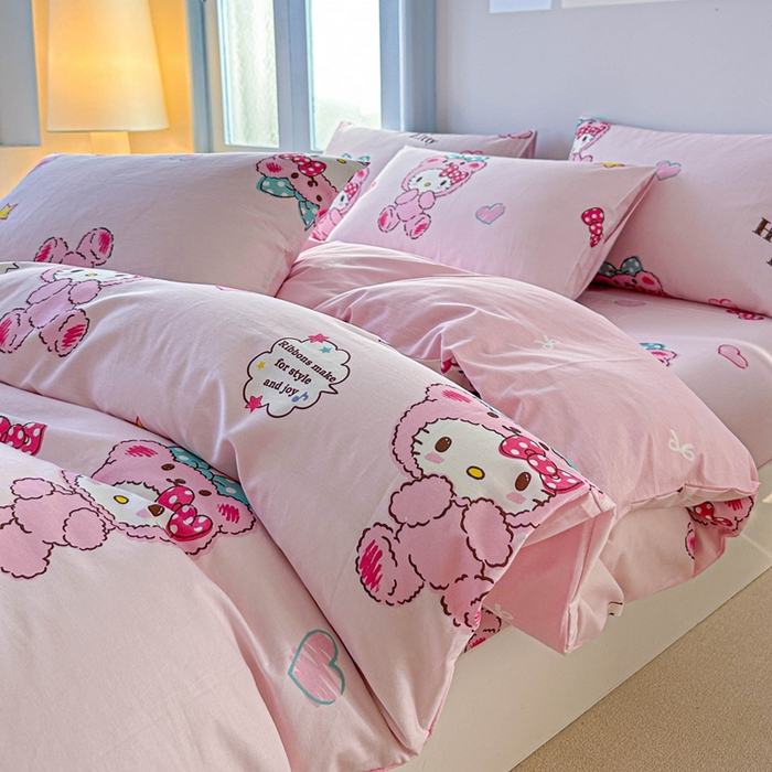 91家纺网 家纺一手货源 找家纺 2025新款8月正版授权三丽鸥全棉纯棉四件套系列 宝贝KT