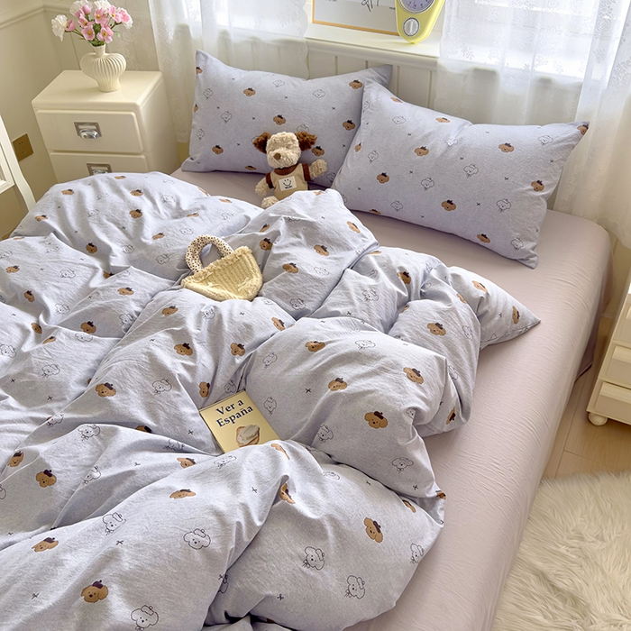 91家纺网 家纺一手货源 找家纺 好亿来家纺 2025新款加厚A类云感双层纱四件套 恋恋熊