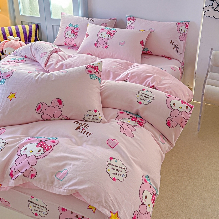 91家纺网 家纺一手货源 找家纺 2025新款8月正版授权三丽鸥全棉纯棉四件套系列 宝贝KT