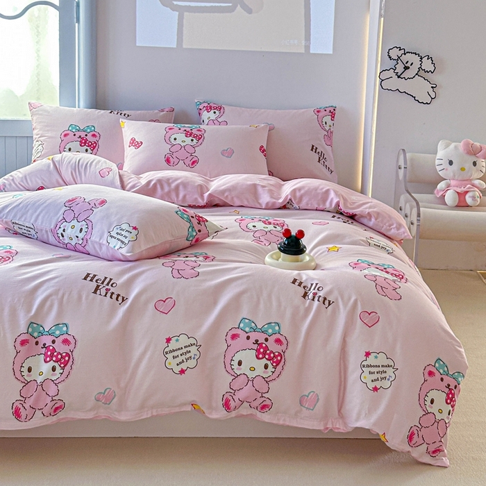 91家纺网 家纺一手货源 找家纺 2025新款8月正版授权三丽鸥全棉纯棉四件套系列 宝贝KT