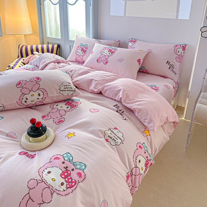 91家纺网 家纺一手货源 找家纺 2025新款8月正版授权三丽鸥全棉纯棉四件套系列 宝贝KT