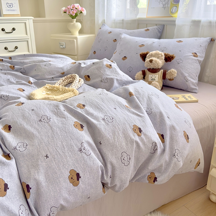 91家纺网 家纺一手货源 找家纺 好亿来家纺 2025新款加厚A类云感双层纱四件套 恋恋熊