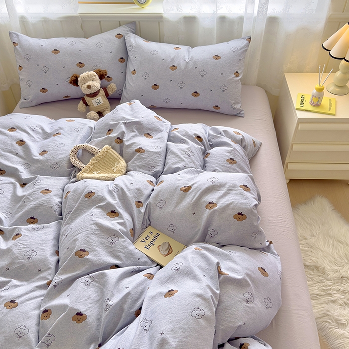 91家纺网 家纺一手货源 找家纺 好亿来家纺 2025新款加厚A类云感双层纱四件套 恋恋熊