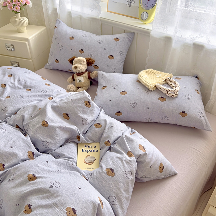 91家纺网 家纺一手货源 找家纺 好亿来家纺 2025新款加厚A类云感双层纱四件套 恋恋熊