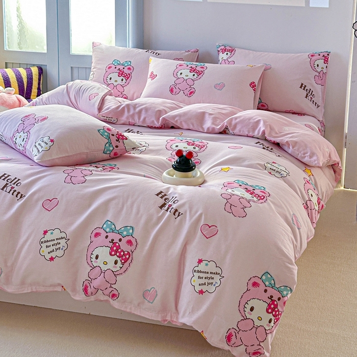 91家纺网 家纺一手货源 找家纺 2025新款8月正版授权三丽鸥全棉纯棉四件套系列 宝贝KT