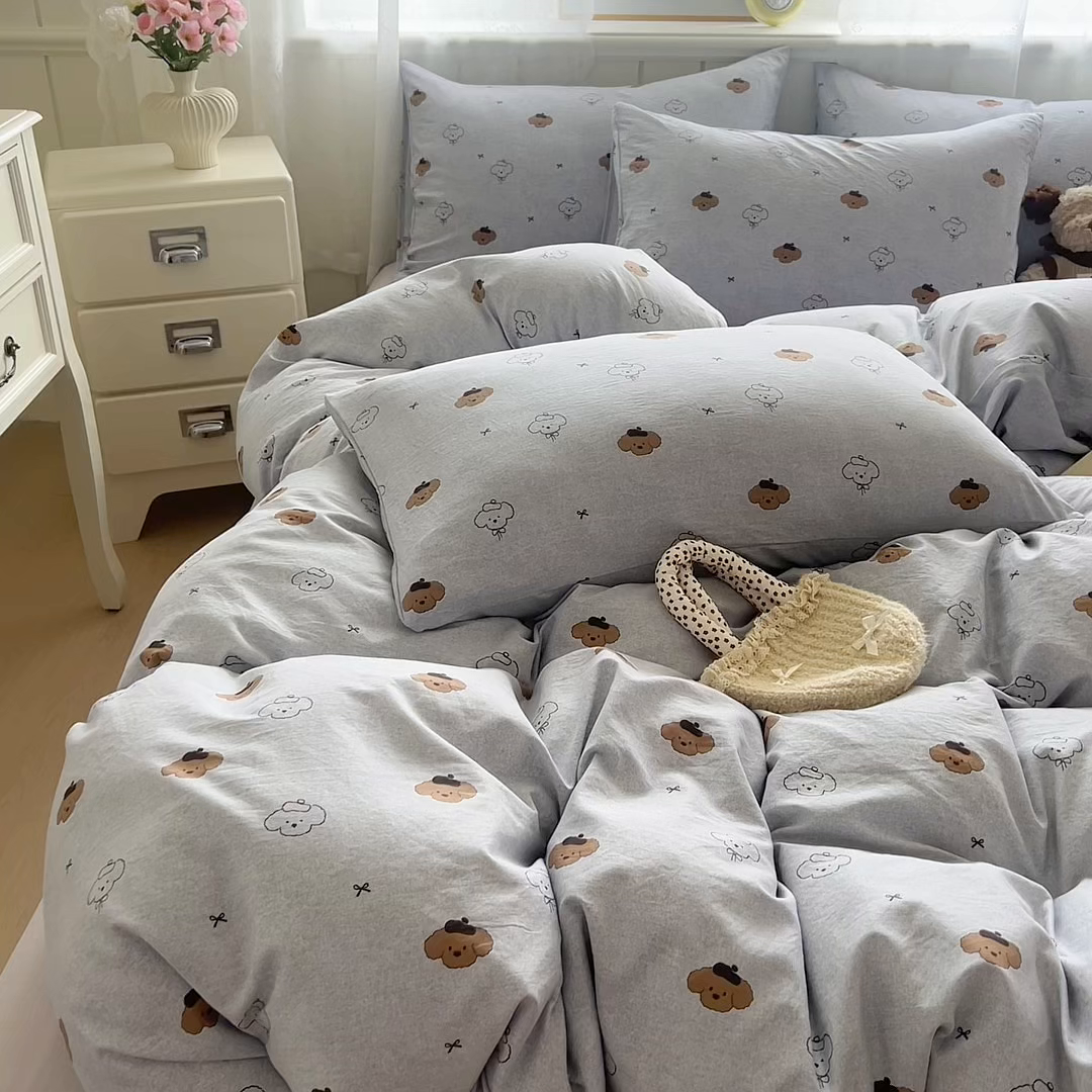 91家纺网 家纺一手货源 找家纺 好亿来家纺 2025新款加厚A类云感双层纱四件套 恋恋熊