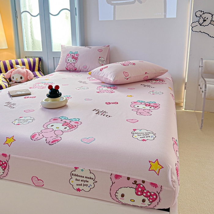 91家纺网 家纺一手货源 找家纺 爱丽丝2025新款8月正版授权三丽鸥全棉纯棉床笠单品系列 宝贝KT