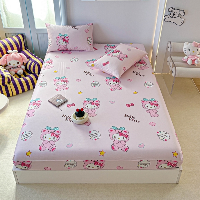 91家纺网 家纺一手货源 找家纺 爱丽丝2025新款8月正版授权三丽鸥全棉纯棉床笠单品系列 宝贝KT