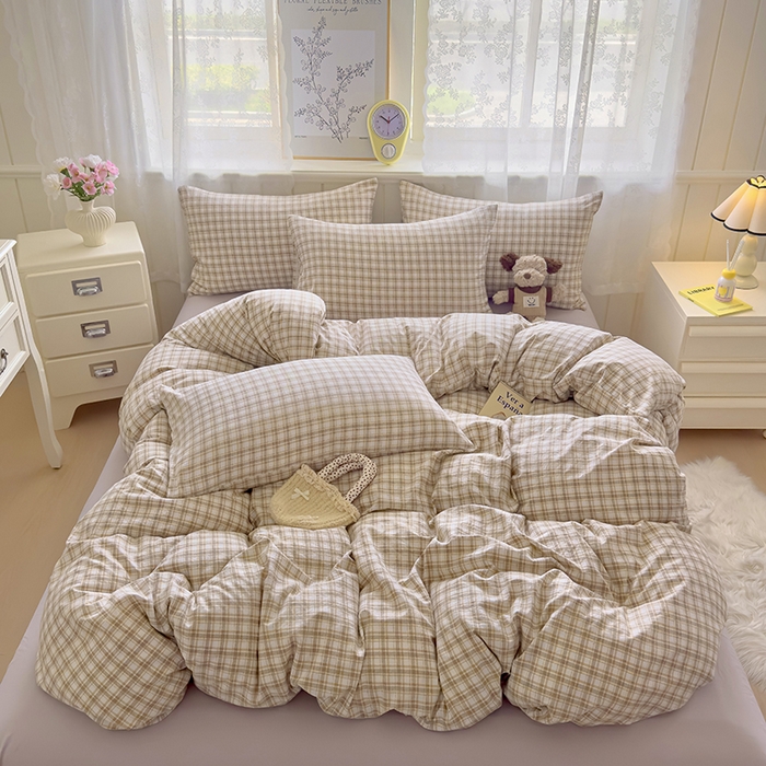 91家纺网 家纺一手货源 找家纺 好亿来家纺 2025新款加厚A类云感双层纱四件套 麦斯-咖