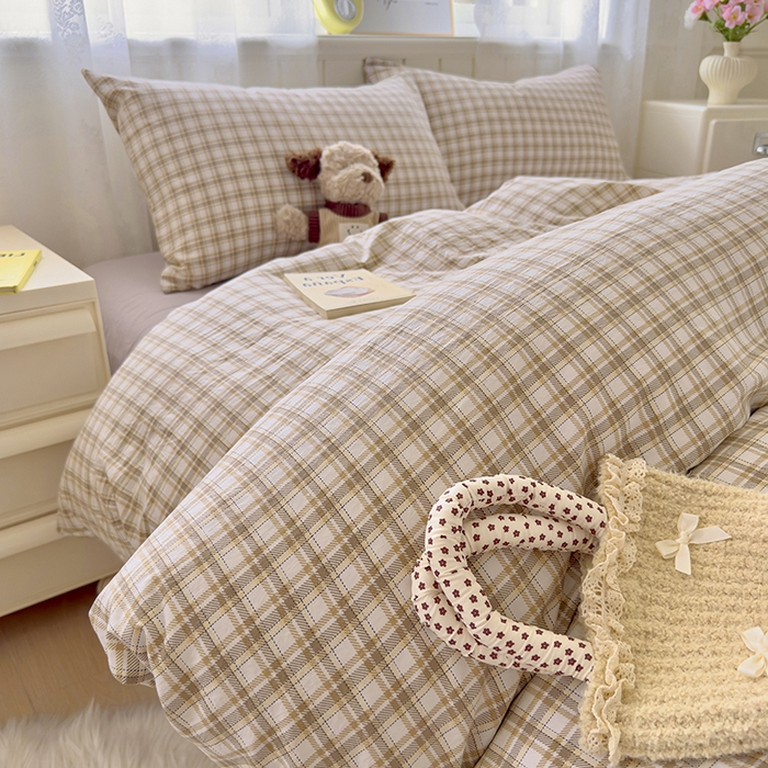 91家纺网 家纺一手货源 找家纺 好亿来家纺 2025新款加厚A类云感双层纱四件套 麦斯-咖