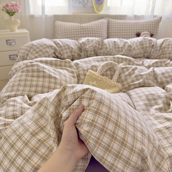 91家纺网 家纺一手货源 找家纺 好亿来家纺 2025新款加厚A类云感双层纱四件套 麦斯-咖