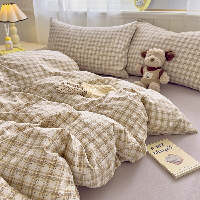 91家纺网 家纺一手货源 找家纺 好亿来家纺 2025新款加厚A类云感双层纱四件套 麦斯-咖