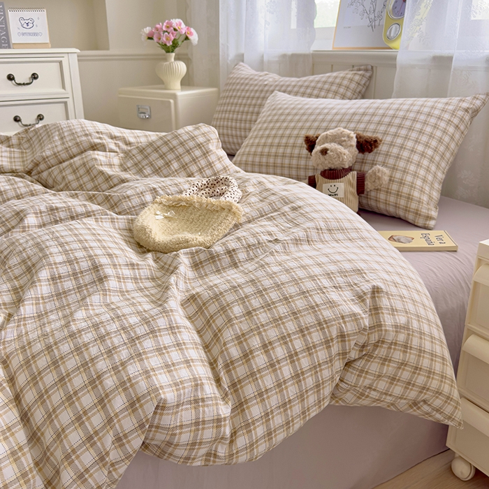 91家纺网 家纺一手货源 找家纺 好亿来家纺 2025新款加厚A类云感双层纱四件套 麦斯-咖