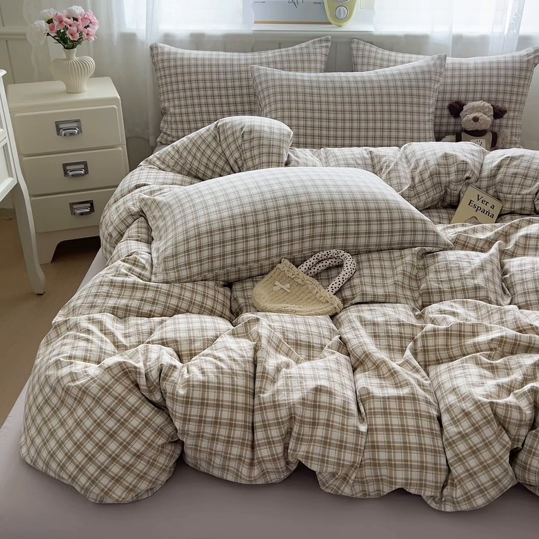 91家纺网 家纺一手货源 找家纺 好亿来家纺 2025新款加厚A类云感双层纱四件套 麦斯-咖