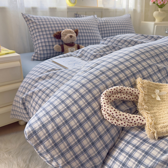 91家纺网 家纺一手货源 找家纺 好亿来家纺 2025新款加厚A类云感双层纱四件套 麦斯-蓝