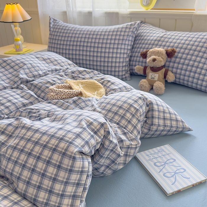 91家纺网 家纺一手货源 找家纺 好亿来家纺 2025新款加厚A类云感双层纱四件套 麦斯-蓝