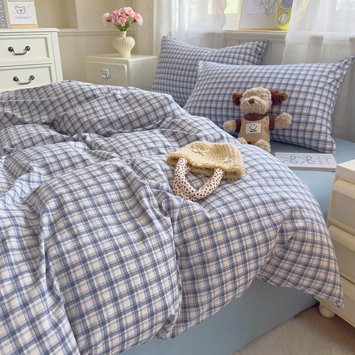 91家纺网 家纺一手货源 找家纺 好亿来家纺 2025新款加厚A类云感双层纱四件套 麦斯-蓝