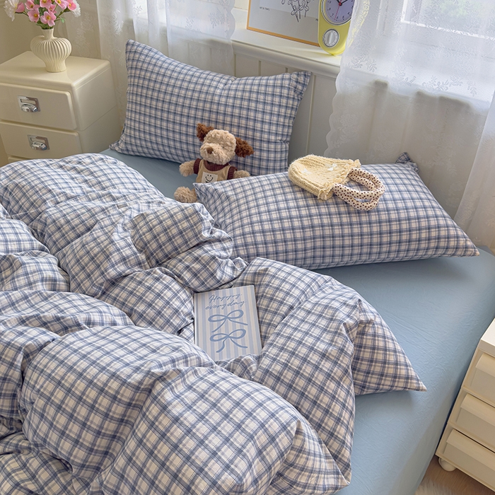 91家纺网 家纺一手货源 找家纺 好亿来家纺 2025新款加厚A类云感双层纱四件套 麦斯-蓝