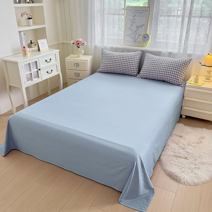 91家纺网 家纺一手货源 找家纺 好亿来家纺 2025新款加厚A类云感双层纱四件套 麦斯-蓝