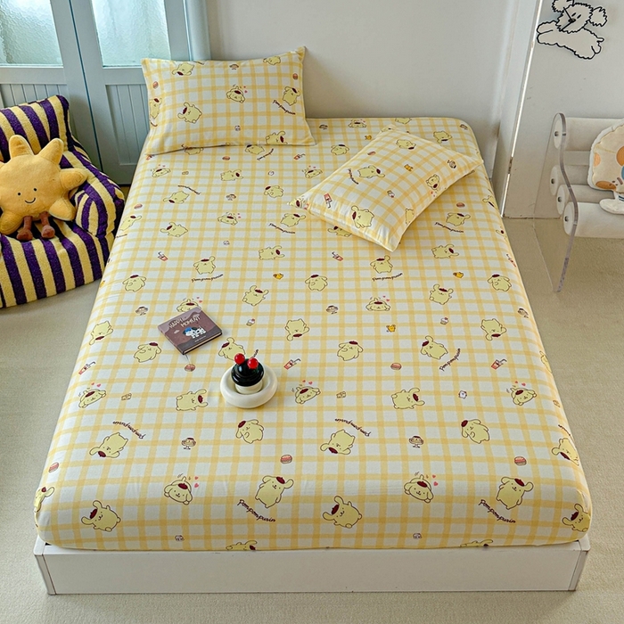 91家纺网 家纺一手货源 找家纺 爱丽丝2025新款8月正版授权三丽鸥全棉纯棉床笠单品系列 焦糖布丁狗