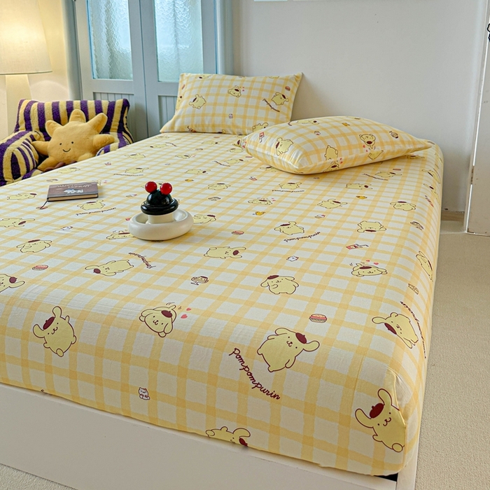 91家纺网 家纺一手货源 找家纺 爱丽丝2025新款8月正版授权三丽鸥全棉纯棉床笠单品系列 焦糖布丁狗