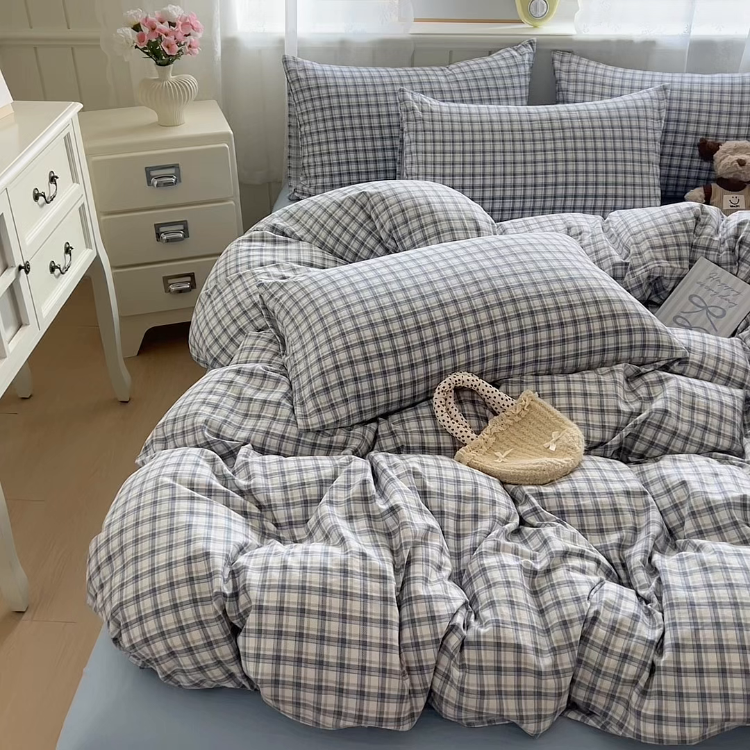 91家纺网 家纺一手货源 找家纺 好亿来家纺 2025新款加厚A类云感双层纱四件套 麦斯-蓝