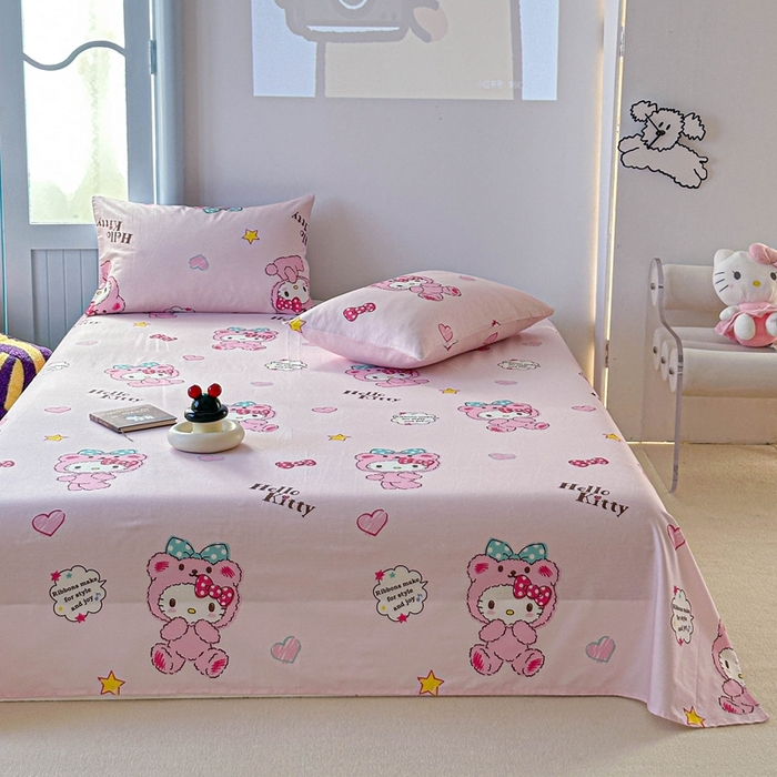 91家纺网 家纺一手货源 找家纺 爱丽丝2025新款8月正版授权三丽鸥全棉纯棉床单单品系列 宝贝KT