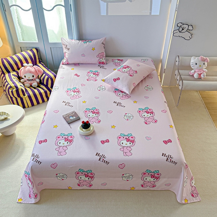 91家纺网 家纺一手货源 找家纺 爱丽丝2025新款8月正版授权三丽鸥全棉纯棉床单单品系列 宝贝KT