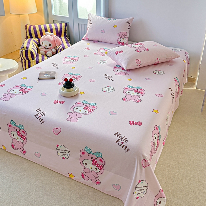 91家纺网 家纺一手货源 找家纺 爱丽丝2025新款8月正版授权三丽鸥全棉纯棉床单单品系列 宝贝KT