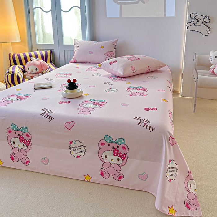 91家纺网 家纺一手货源 找家纺 爱丽丝2025新款8月正版授权三丽鸥全棉纯棉床单单品系列 宝贝KT