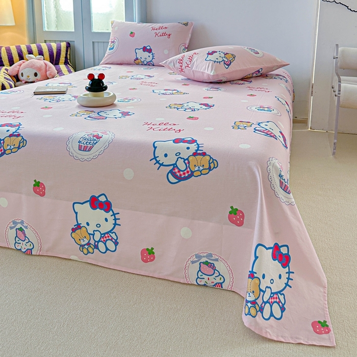 91家纺网 家纺一手货源 找家纺 爱丽丝2025新款8月正版授权三丽鸥全棉纯棉床单单品系列 草莓KT