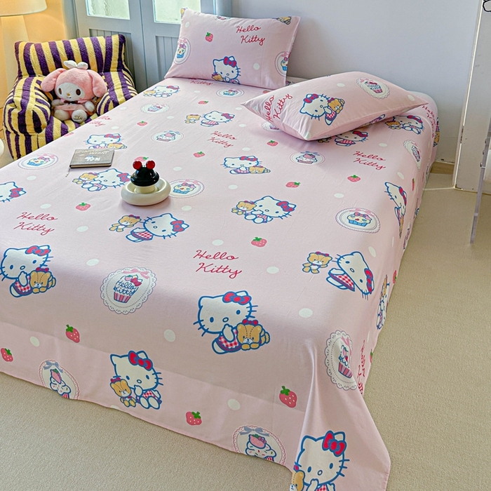 91家纺网 家纺一手货源 找家纺 爱丽丝2025新款8月正版授权三丽鸥全棉纯棉床单单品系列 草莓KT