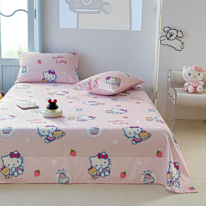 91家纺网 家纺一手货源 找家纺 爱丽丝2025新款8月正版授权三丽鸥全棉纯棉床单单品系列 草莓KT