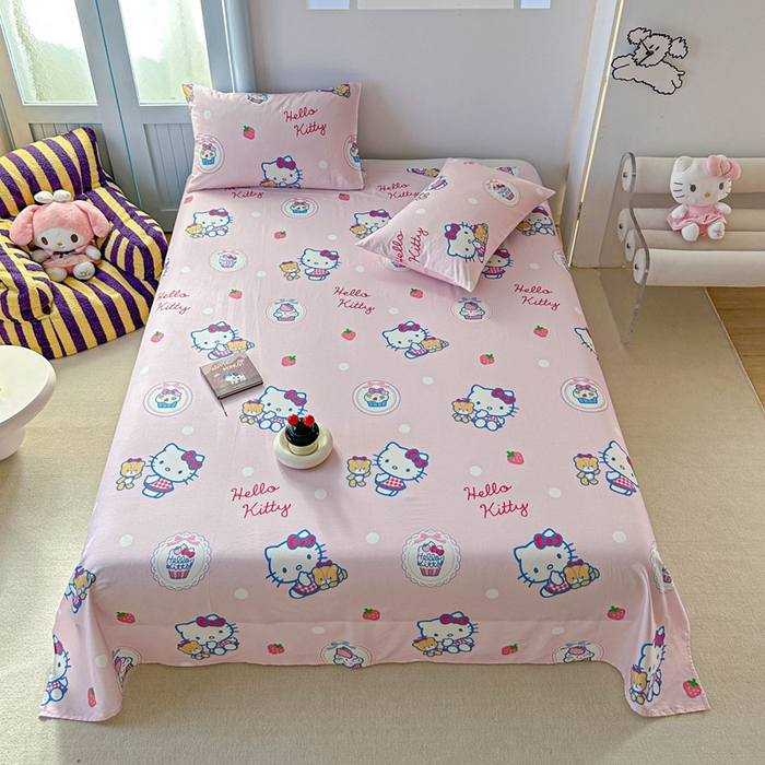 91家纺网 家纺一手货源 找家纺 爱丽丝2025新款8月正版授权三丽鸥全棉纯棉床单单品系列 草莓KT