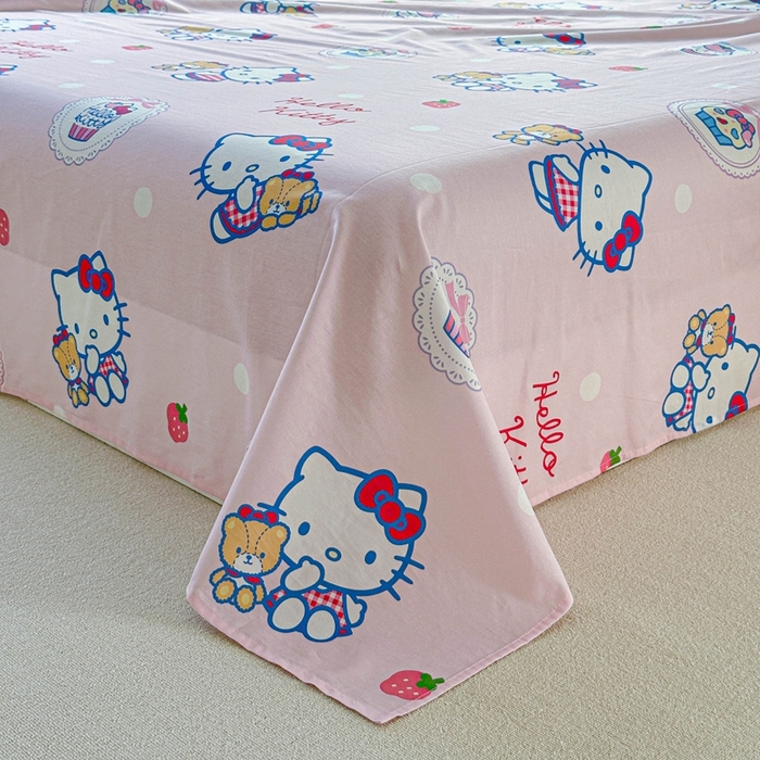 91家纺网 家纺一手货源 找家纺 爱丽丝2025新款8月正版授权三丽鸥全棉纯棉床单单品系列 草莓KT