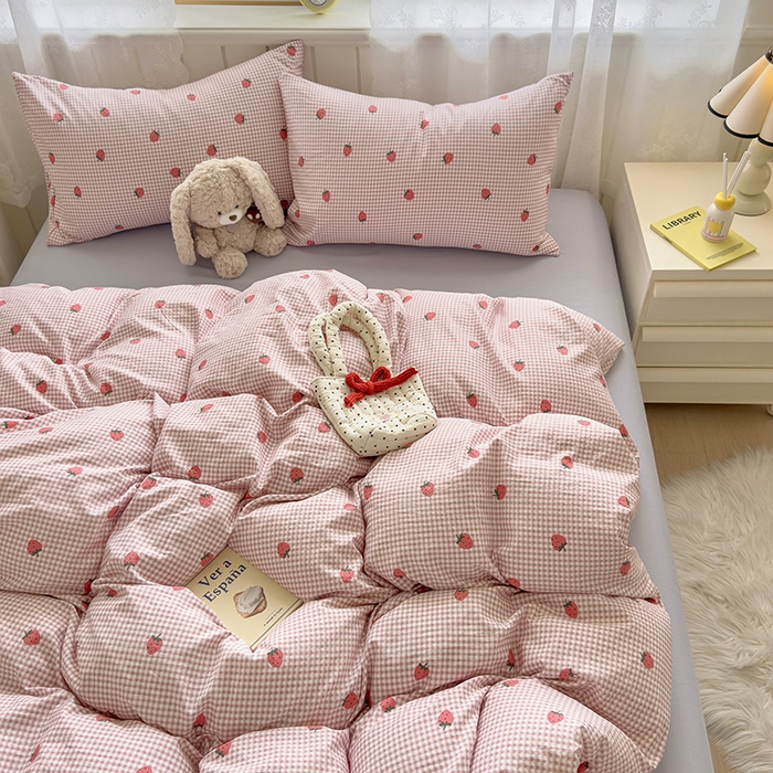 好亿来家纺 2025新款加厚A类云感双层纱单品被套 被套单件 草莓啵啵-粉