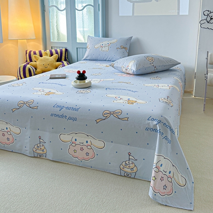 91家纺网 家纺一手货源 找家纺 爱丽丝2025新款8月正版授权三丽鸥全棉纯棉床单单品系列 点点玉桂狗