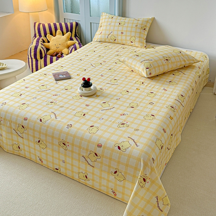 91家纺网 家纺一手货源 找家纺 爱丽丝2025新款8月正版授权三丽鸥全棉纯棉床单单品系列 焦糖布丁狗