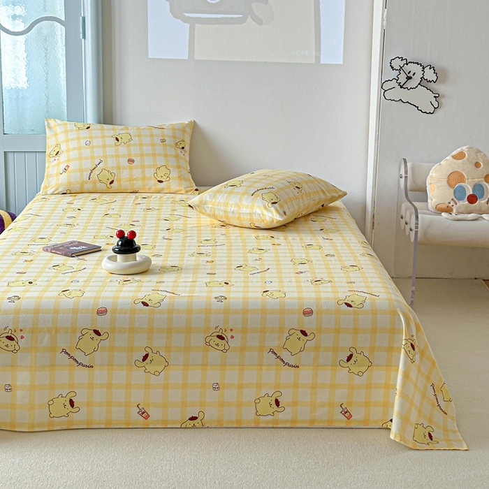 91家纺网 家纺一手货源 找家纺 爱丽丝2025新款8月正版授权三丽鸥全棉纯棉床单单品系列 焦糖布丁狗