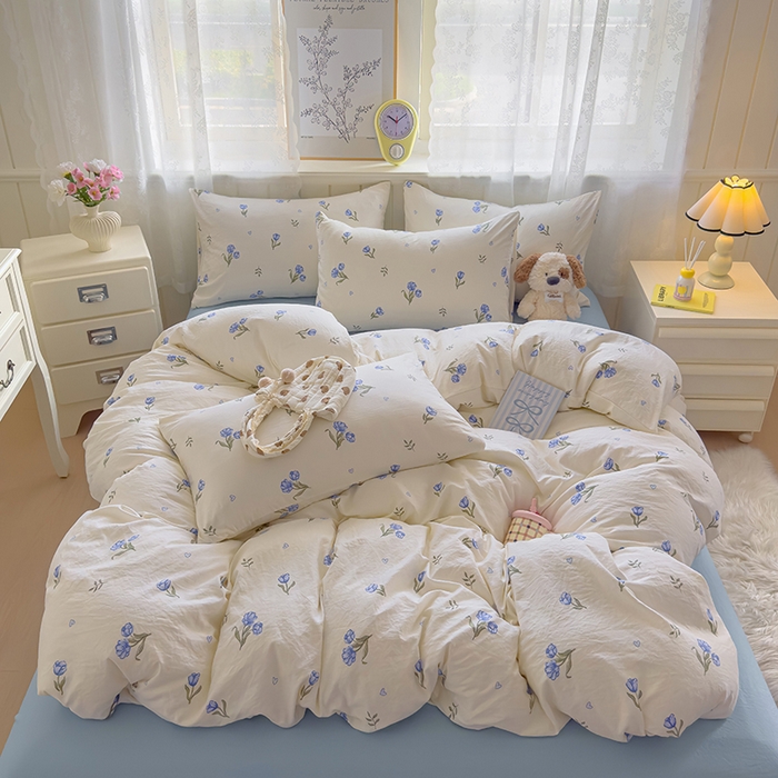 91家纺网 家纺一手货源 找家纺 好亿来家纺 2025新款加厚A类云感双层纱单品被套 被套单件 明媚-蓝