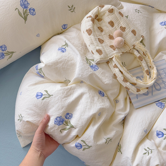 91家纺网 家纺一手货源 找家纺 好亿来家纺 2025新款加厚A类云感双层纱单品被套 被套单件 明媚-蓝