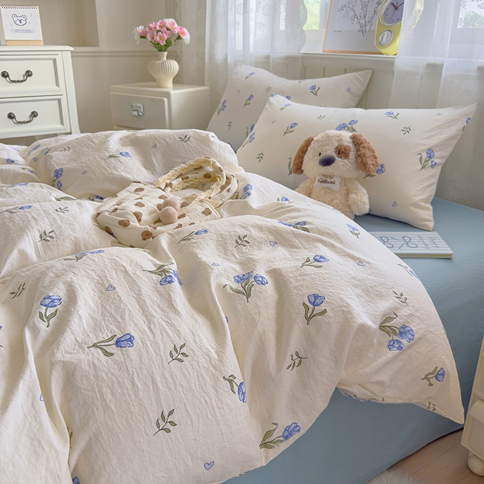 91家纺网 家纺一手货源 找家纺 好亿来家纺 2025新款加厚A类云感双层纱单品被套 被套单件 明媚-蓝