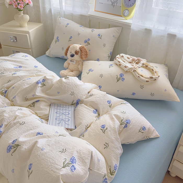 91家纺网 家纺一手货源 找家纺 好亿来家纺 2025新款加厚A类云感双层纱单品被套 被套单件 明媚-蓝