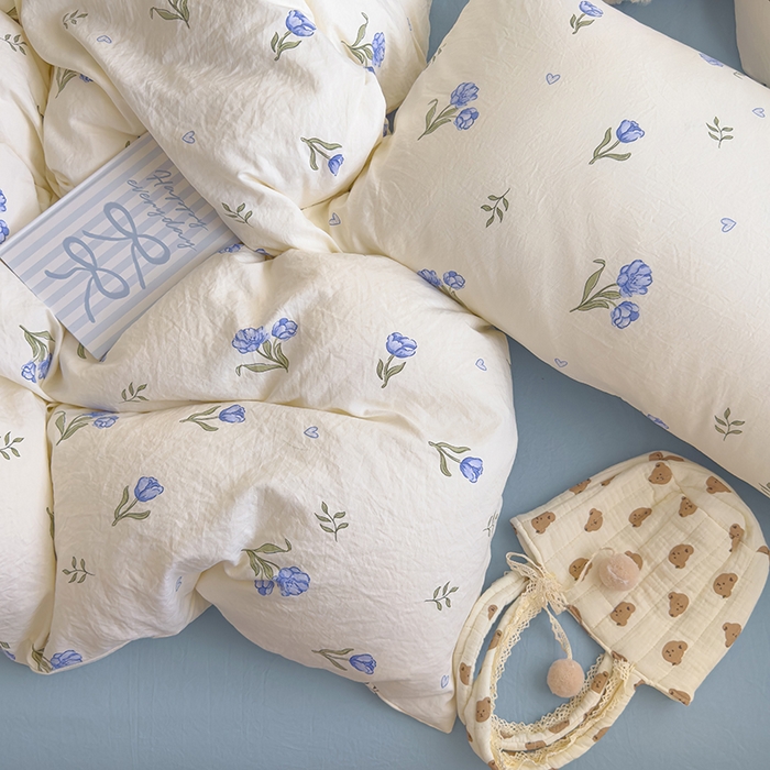 91家纺网 家纺一手货源 找家纺 好亿来家纺 2025新款加厚A类云感双层纱单品被套 被套单件 明媚-蓝