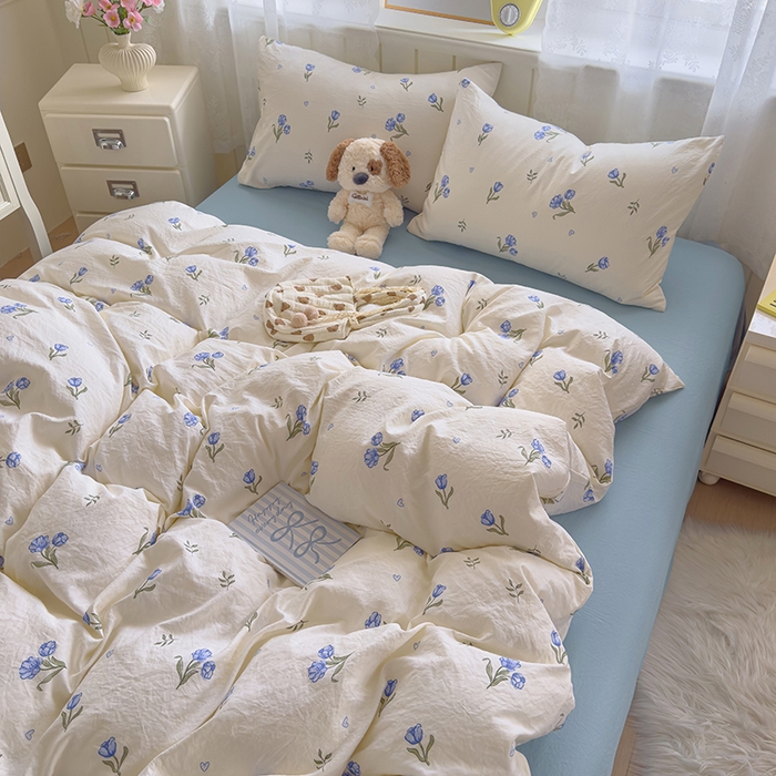 91家纺网 家纺一手货源 找家纺 好亿来家纺 2025新款加厚A类云感双层纱单品被套 被套单件 明媚-蓝